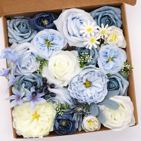 DIY Presentförpackning med konstgjorda blommor, ljusblå blandad bröllopsfestdekoration