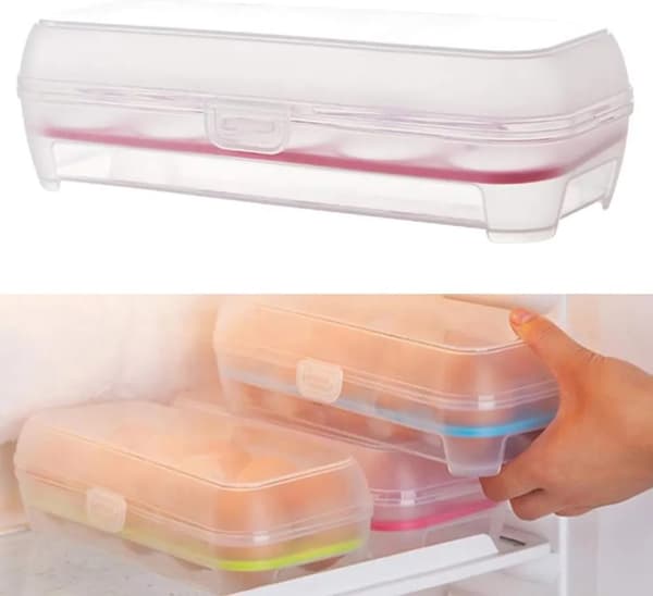 2 stk. plastik æggebeholder til køleskab med låg