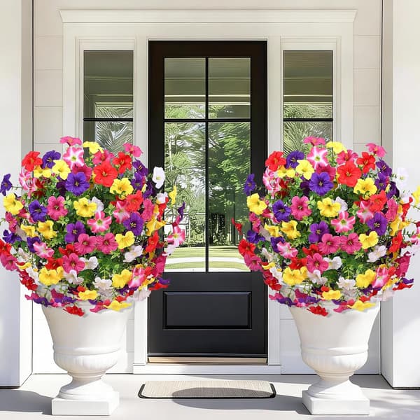23\" Kunstig Buksbom Topiary Kugle med Petunia Sæt af 2 Udendørs Set of 2