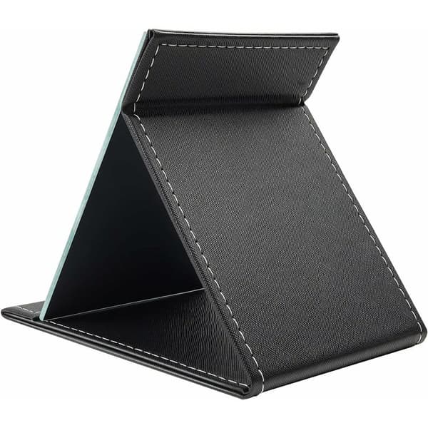 Sort PU Sammenklappeligt Bærbart Makeupspejl Etui Stativ Hvid Syning Rejse Vanity 1 Stk