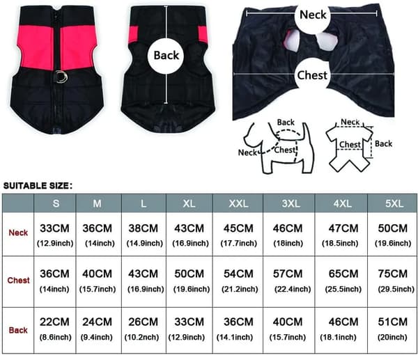 Vanntett hundevest Vinter Puffer Nylon Polyester Varm Glidelås D-ringer Kjæledyrklær i flere størrelser