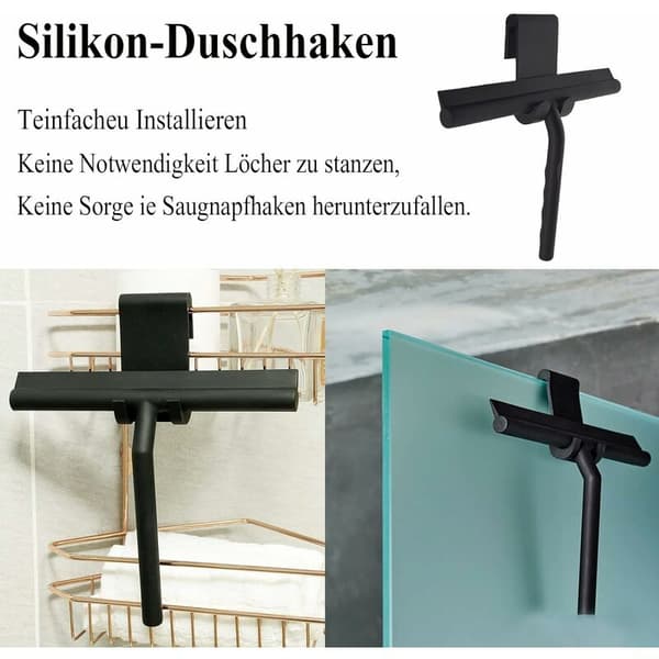 Brusergummiskraber Silikoneblad med Holder 21 cm Bred Rustfri Kerne Kompatibel med Badekar Spejl Glas Fliser Sort