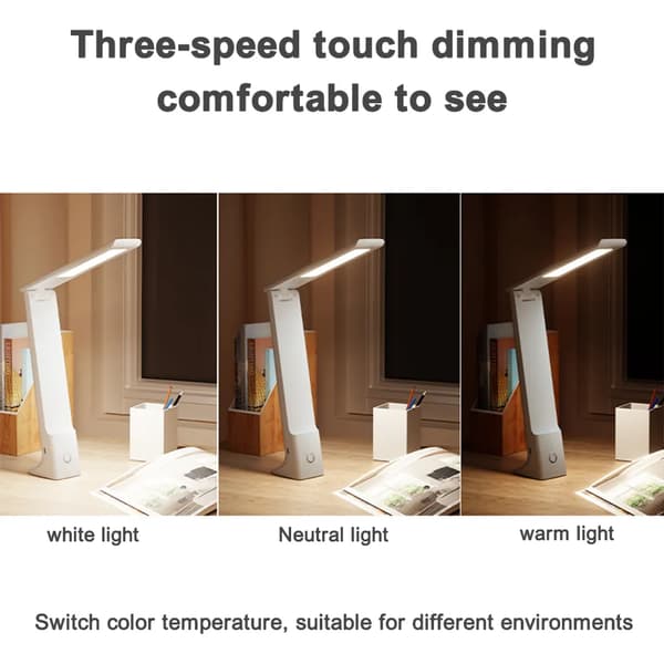 Oppladbar LED-bordlampe 3 moduser berøringsfoldbar kompatibel med hjemmekontorstudie hvit