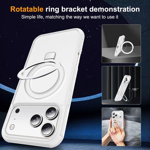 Kompatibel med iPhone 17 Pro-deksel med stativ, gjennomskinnelig, magnetisk ringstativ SKYLMW Compatible with