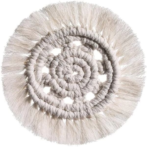 Håndvevde Makrame Coasters 4 stk Bohemian 16cm Runde Bomullstau Bordmatter