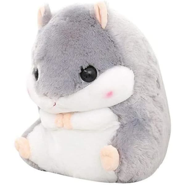 2-i-1 Buttet Hamster Plys Pude med Tæppe Ca. 40x30cm Grå PP Bomuld Blød Sofa Lur Pude Dyne