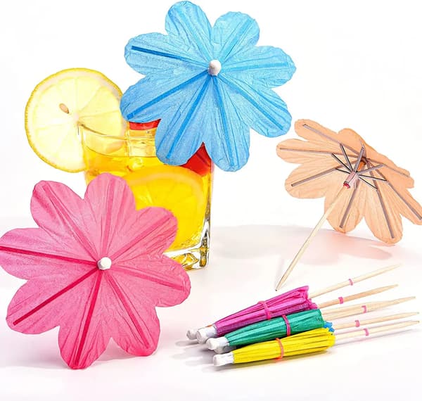 Cocktailpapirparaplyer 150-pakning Blomsterdekorpinner Tilfeldige farger Festdrinker