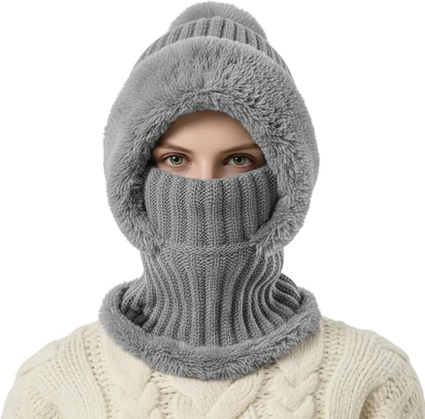 3-i-1 stickad mössa med fleecefoder, halsduk och mask, varm AQOKKA 3 in