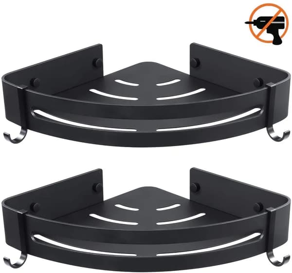 Badeværelseshylde uden boring 2 stk. Aerospace Aluminium 29x21x9cm 4 kroge Køkken Bruser