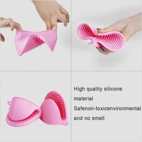 Silikon grytekluter 2 stk 11,5×8,5 cm blå rosa varmebestandig grep