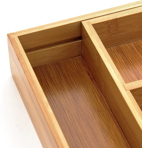 Laajennettava bambuaterinlaatikko, 6-osastoinen Expandable Bamboo Cutlery