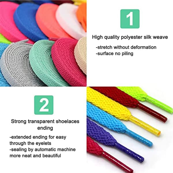 Flade snørebånd 2 par polyester PP 0,8 cm brede 100/120 cm sneakers fritidssko