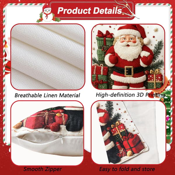 Julkuddfodral i linne, 45 x 45 cm, 4-pack, röd julkudde Set of 4