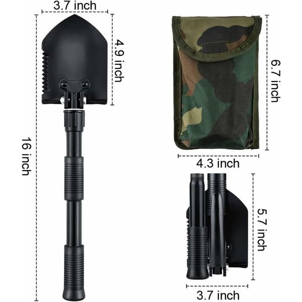 Mini sammenleggbar spade 40cm karbonstål multifunksjonell overlevelsesspade med bæreveske Camping Vandring 1 stk