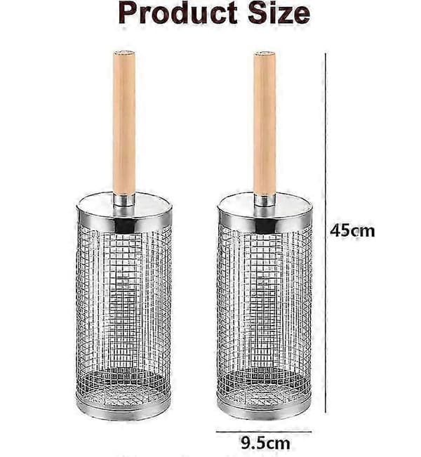 2-pakke 304 rustfritt stål rullende grillkurver med avtakbare trehåndtak for BBQ 2-pack Rolling Grill