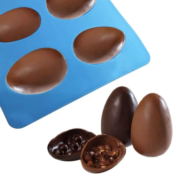 3 æggeformede silikoneforme 8-hulrum lyserød blå brun kage chokolade sæbe