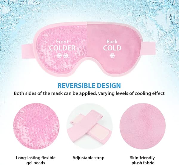 Kølende øjenmaske til hævede øjne, allergier, bihuler, pink