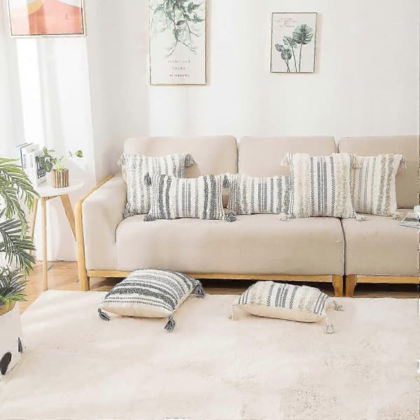 Boho Beige Kuddfodral Set om 2, Tuftade Fransar Vävd Örngott 45x45cm för Soffa Sovrum Heminredning Set of 2