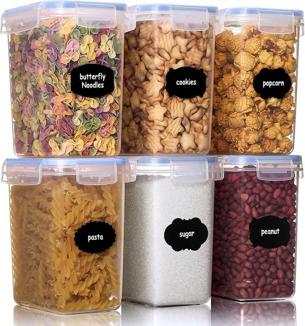 Förvaringsburkar Set om 6 om 1,6L Lufttäta PP för Flingor Snacks Torrfoder Kök Klar