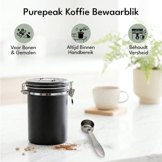 Svart kaffeoppbevaringsbeholder, 1,8L, med lokk