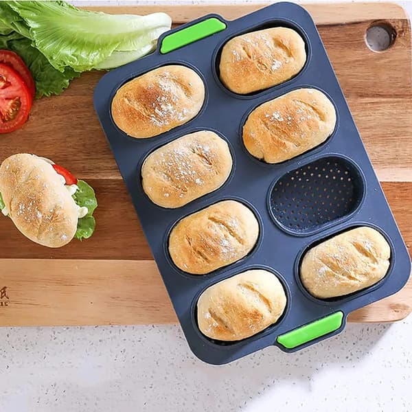 Brödform, 2-pack silikon mini baguetteform, non-stick hamburgerbröd smörgåsmaskin
