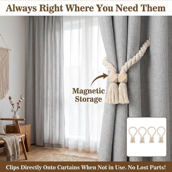 4-pak beige boho magnetiske gardinholdere