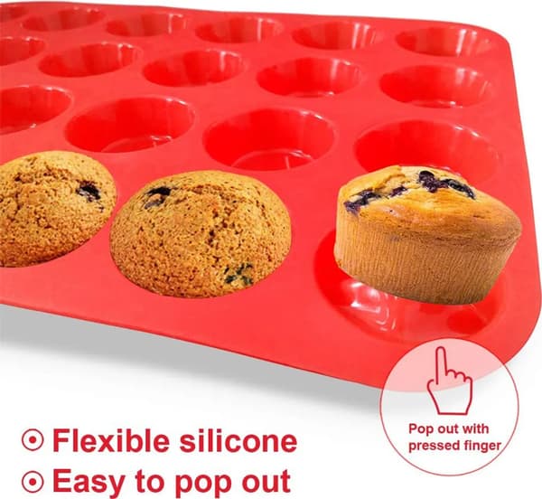 Non-stick silikon miniform for muffins og cupcakes, 24 kopper