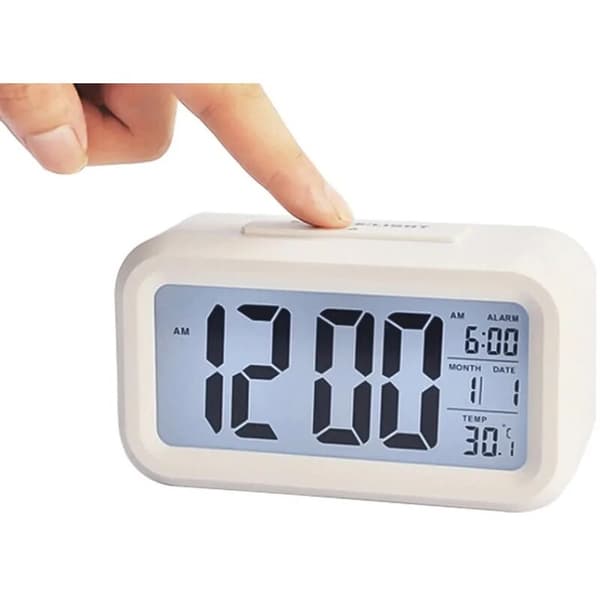 LED Digital Väckarklocka Datum Temp 12/24h Dimbar ABS Batteridriven Vit för Sovrum Kontor