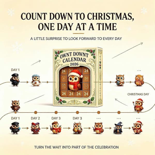 2026 Ugle Julekalender, 24-dages Mini Ugle Samlerfigurer Owl Advent Calendar