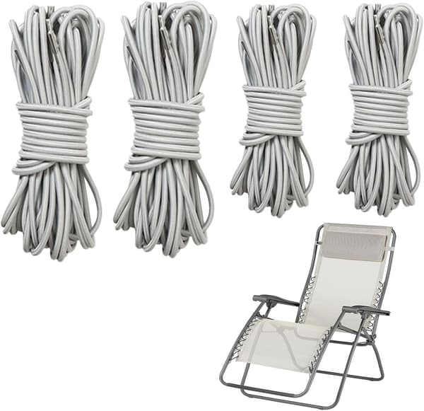 4-pack gråa elastiska ersättningssnören i gummi för däckstol, solstol, trädgårdsstol (2x2,45m + 2x1,45m)