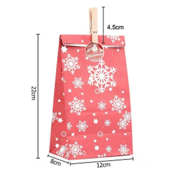 24 stk. julekalender fyldeposer Kraftpapir 4 designs klips snor