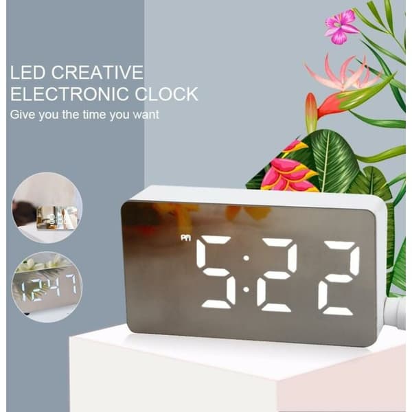 LED Spegel Digital Bordsklocka Datum Temp Snooze Nattläge 12-24H USB AAA Ström 140mm 1 Set