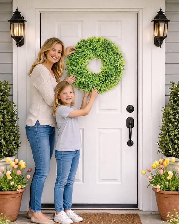 Kunstig Eukalyptus Dørkrans Ca. 50,8 cm Sammenleggbar Gradient Grønn med Bånd DIY Innendørs Utendørs Dekor Artificial Eucalyptus Door
