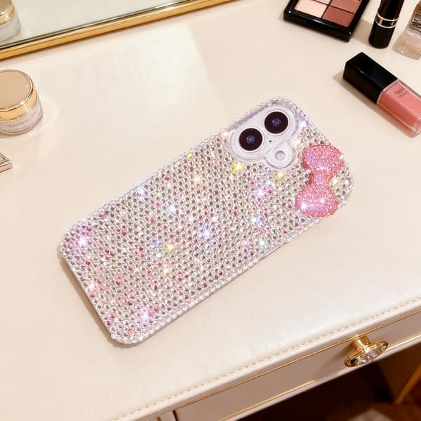Rosa rosett strass glitter mobilskal