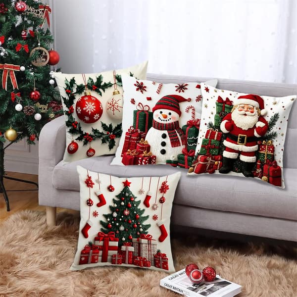 Julkuddfodral i linne, 45 x 45 cm, 4-pack, röd julkudde Set of 4