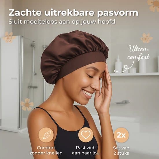 2-pakning brun sateng sovehette, justerbar, unisex, hårbeskyttelse