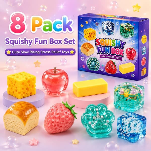 8-pakning Squishy Fun Box Set Sakte Stigende Malt Sukker Fidget Leker Skrivebordsdekor Gaveeske 8 Pack Squishy