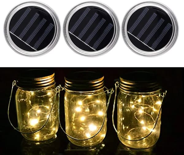 Solar LED-krukkelåg 3-pak Mason Jar Solar