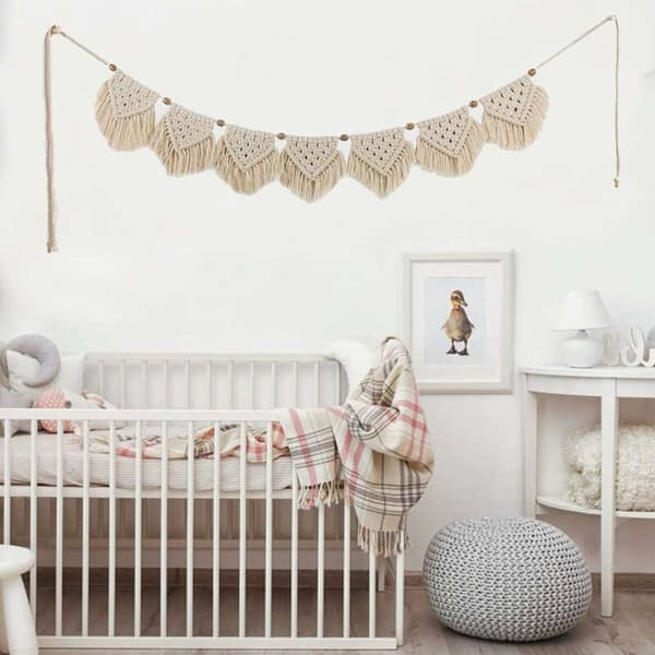 Bohemisk flaggvimpel väggbonad bomull beige 110 cm 1 st