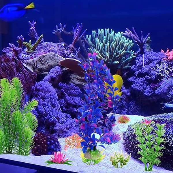 Akvarium Konstgjorda Växter 3st 25cm Lila Plast Vatteninredning Keramisk Bas Akvarium Grönska