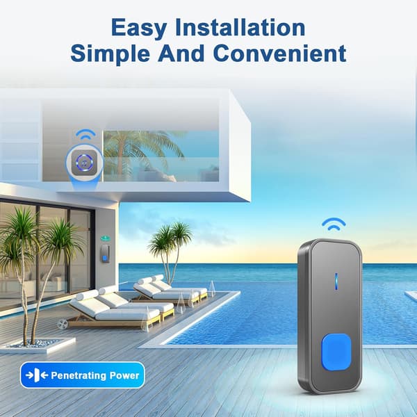Trådløs dørklokke 2 knapper 2 mottakere, 396m rekkevidde, 55 ringetoner SURFOU Wireless Doorbell