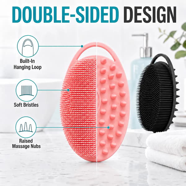 Silikone kropsskrubbere 2-pak, sort og pink, dobbeltsidede krops- og hovedbundsmassagebørster 2 Pack Silicone