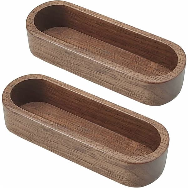 Valnöt Oval Träförvaringsbricka 2 st Massivt Trä Serveringsfat Soffbord Snack Organizer 2 st