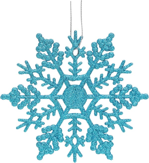 12 stk - Jule snøfnuggdekorasjoner, glitrende snøfnuggpynt, festdekorasjoner (blå, 10 cm) blauw