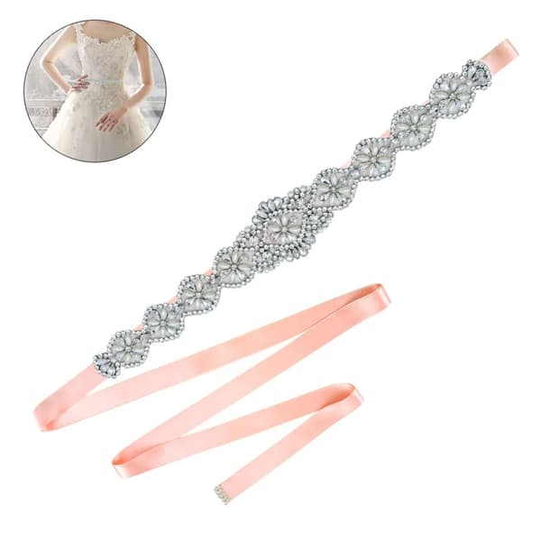 Brude Rhinestone Bryllupsbælte - Sølv Rhinestone Bælte til Kvinder Formel Aftenkjole, One Size, Pink