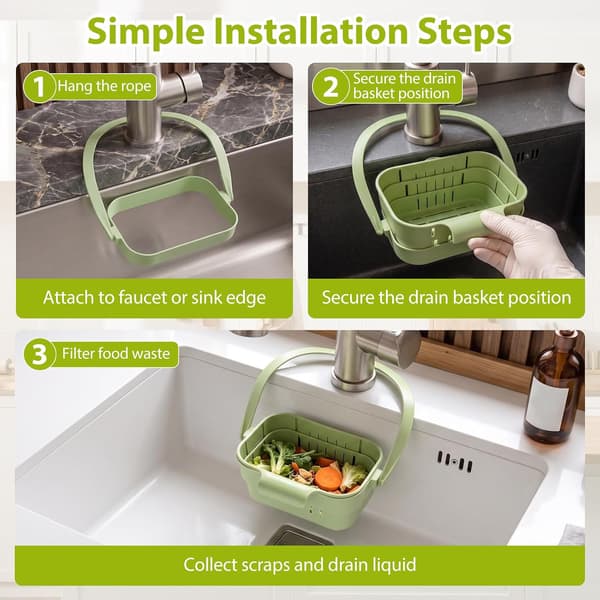 2-pack hopfällbar hängande diskbänkssil med lock, köksdurkslag för frukt och grönsaker 2 Pack Foldable