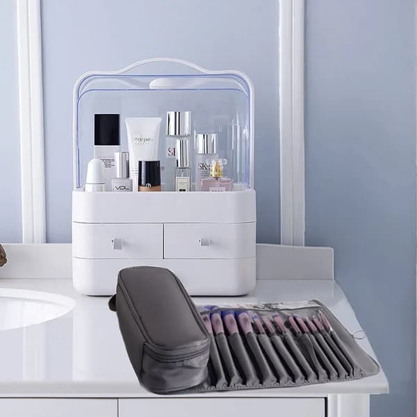 Makeupbørste Rullepose Grå Nylon Rejsetaske Rummer 20+ Børster