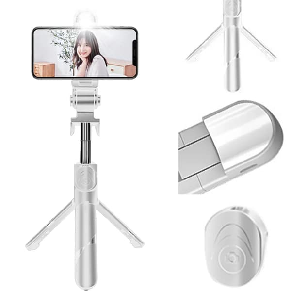Selfiepinne Stativ Vit Utdragbar Bluetooth Fjärrkontroll Kompatibel med Smartphones Android