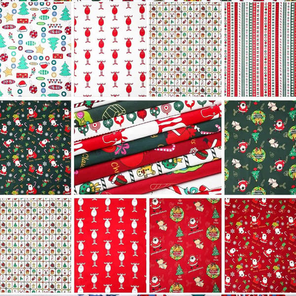 10 stk. julebomullsstoff \"Fat Quarters\"-pakker, 45 x 55 cm, quilting 10 pcs