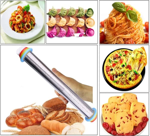 Kjevle i rustfritt stål 43 cm justerbar 4 skiver 18/8 for pizzadeig